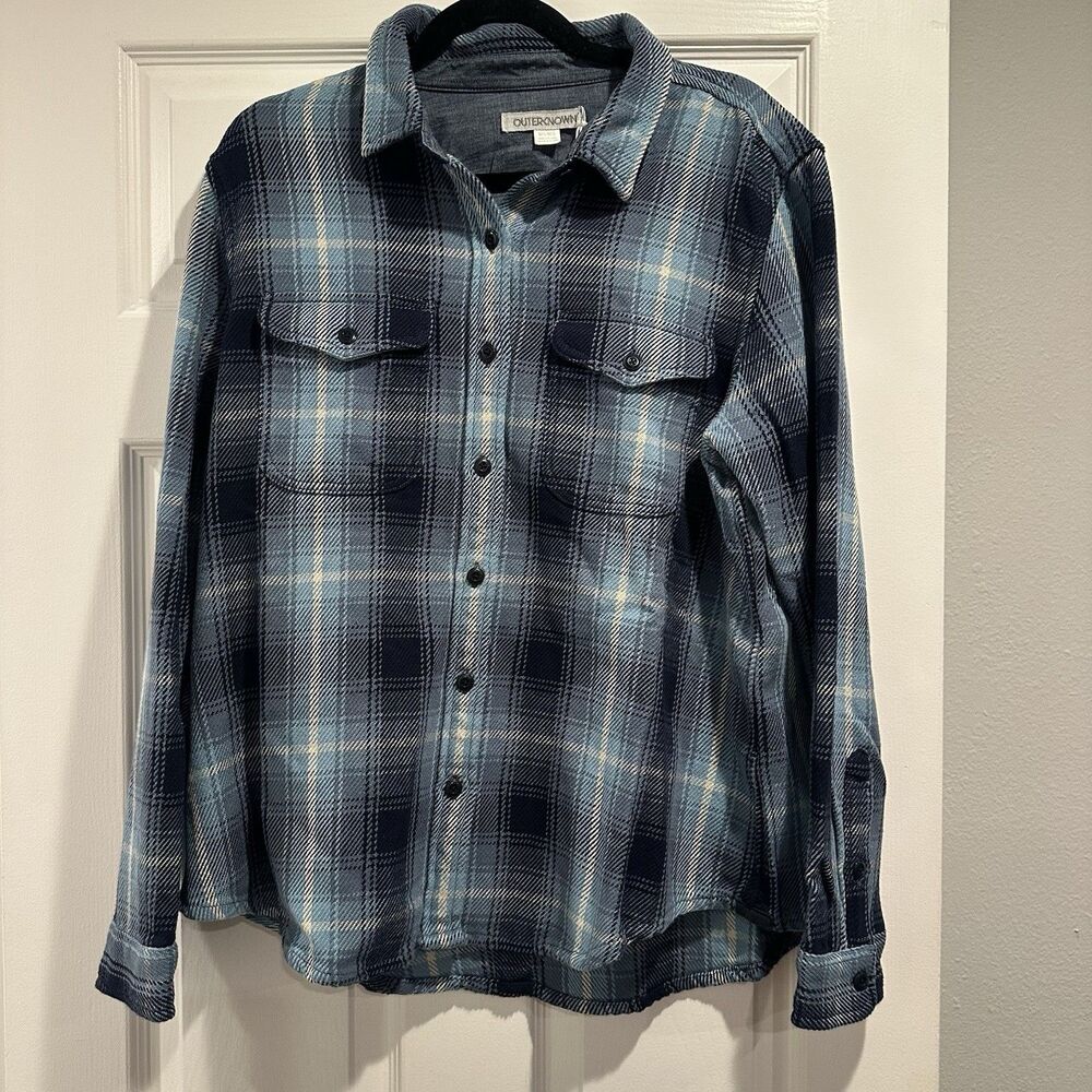 NWT! Outerknown Women's M/L Blanket Shirt Button Down Organic Cotton Plaid Blue